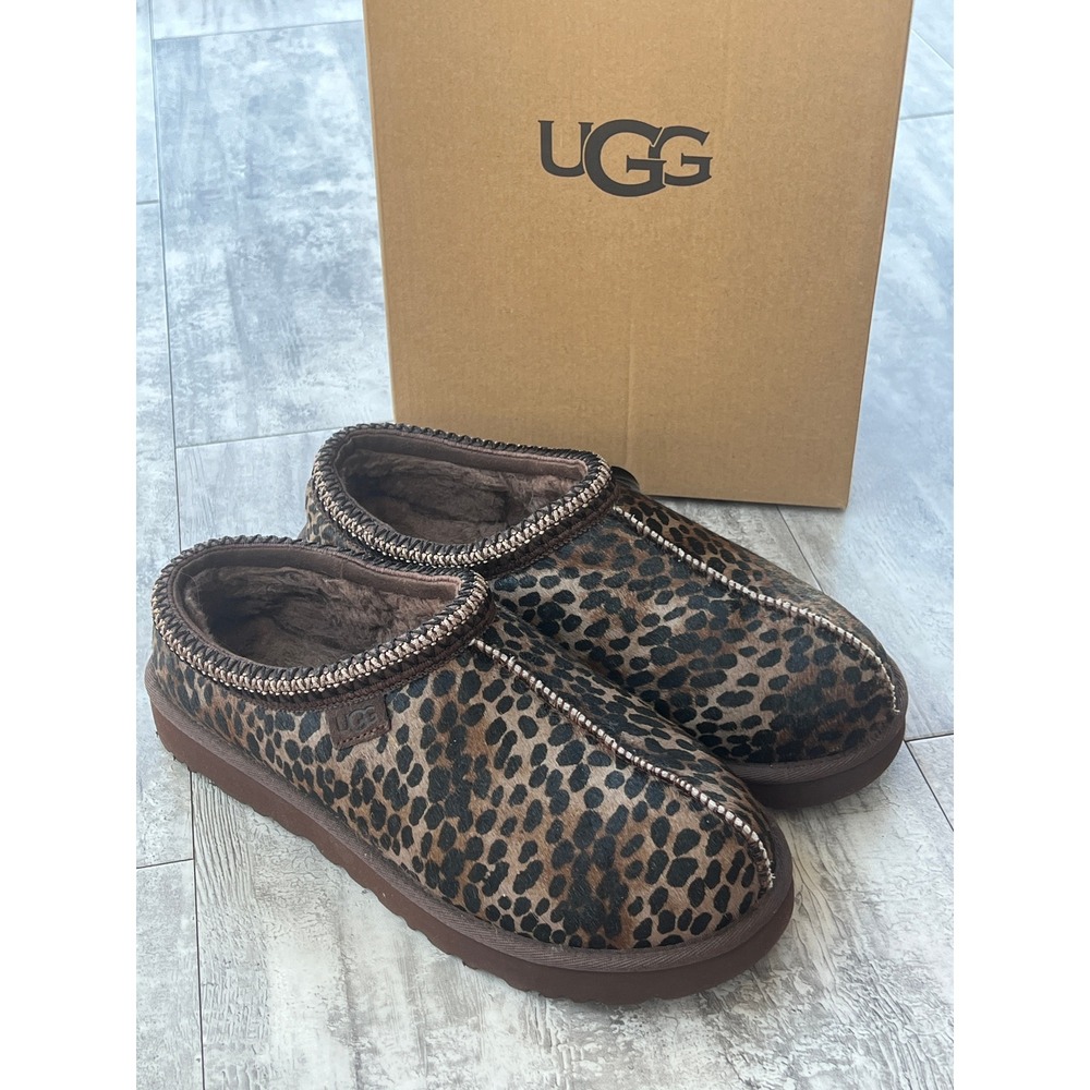 UGG Tasman Caspian Leopard Print Calf Hair Slippers Brown 1158350 Womens 11 - Picture 5 of 8